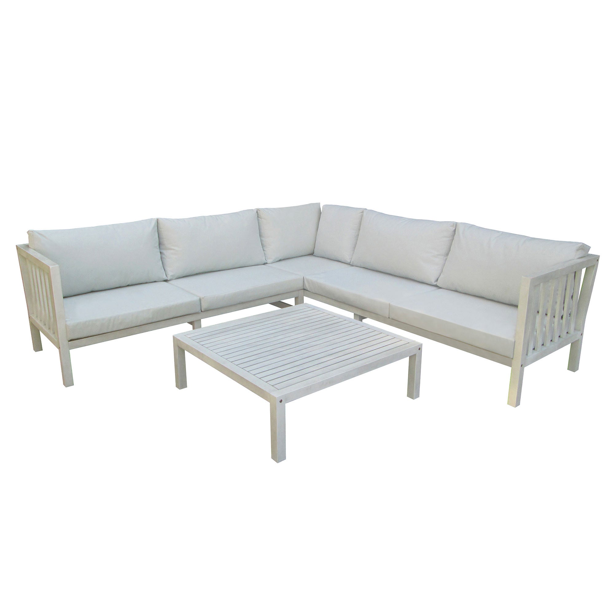 Acacia Washed Wood Large Corner Sofa Set Washed White