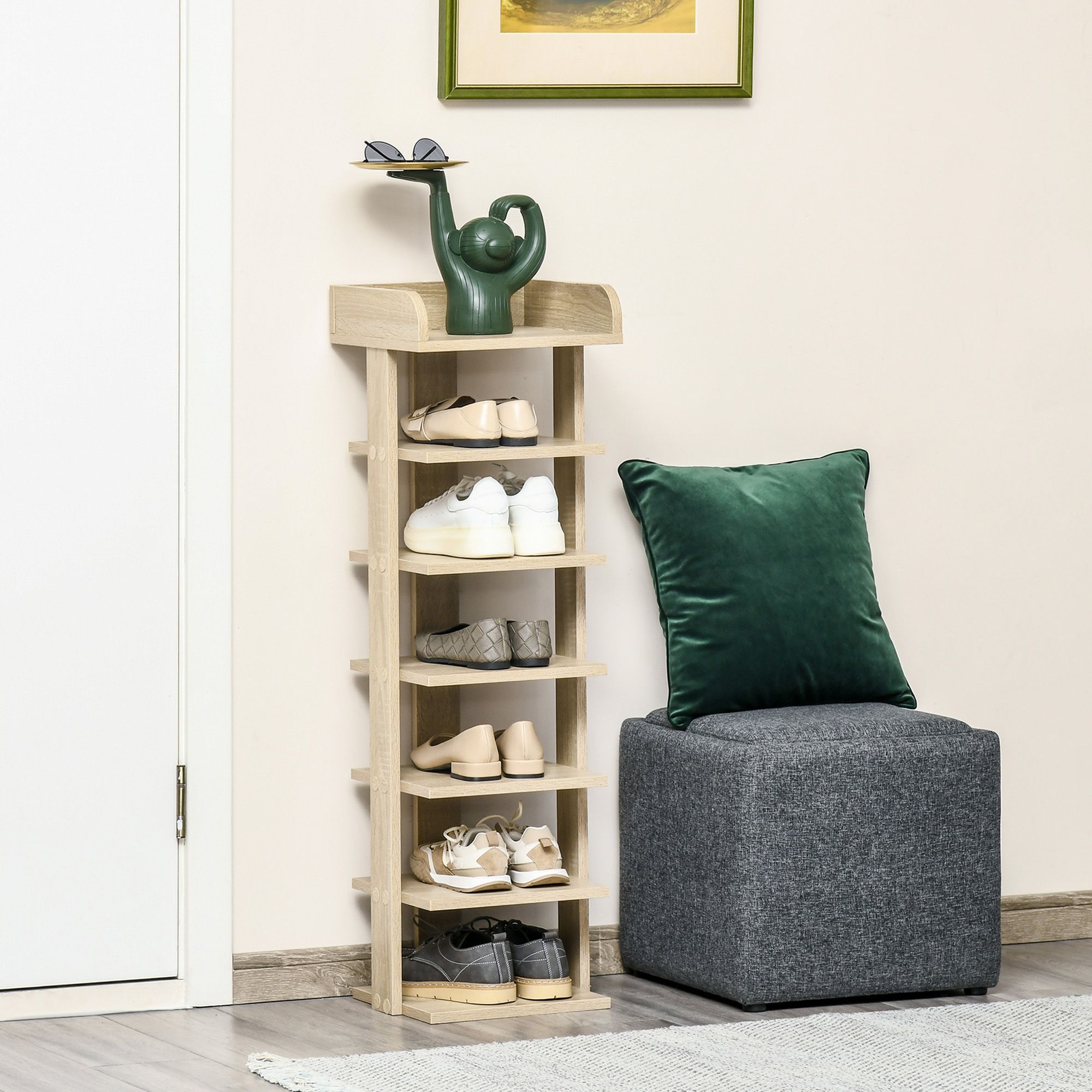 HOMCOM 7 Tier Shoe Rack Organizer Storage Shelf Wooden Display Cabinet in Brown