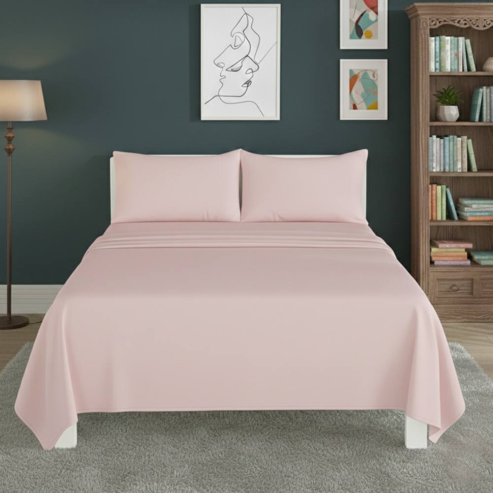 Snug City Easy Care Flat Bed Sheet Polycotton Durable Low Maintenance Bedding in Pink
