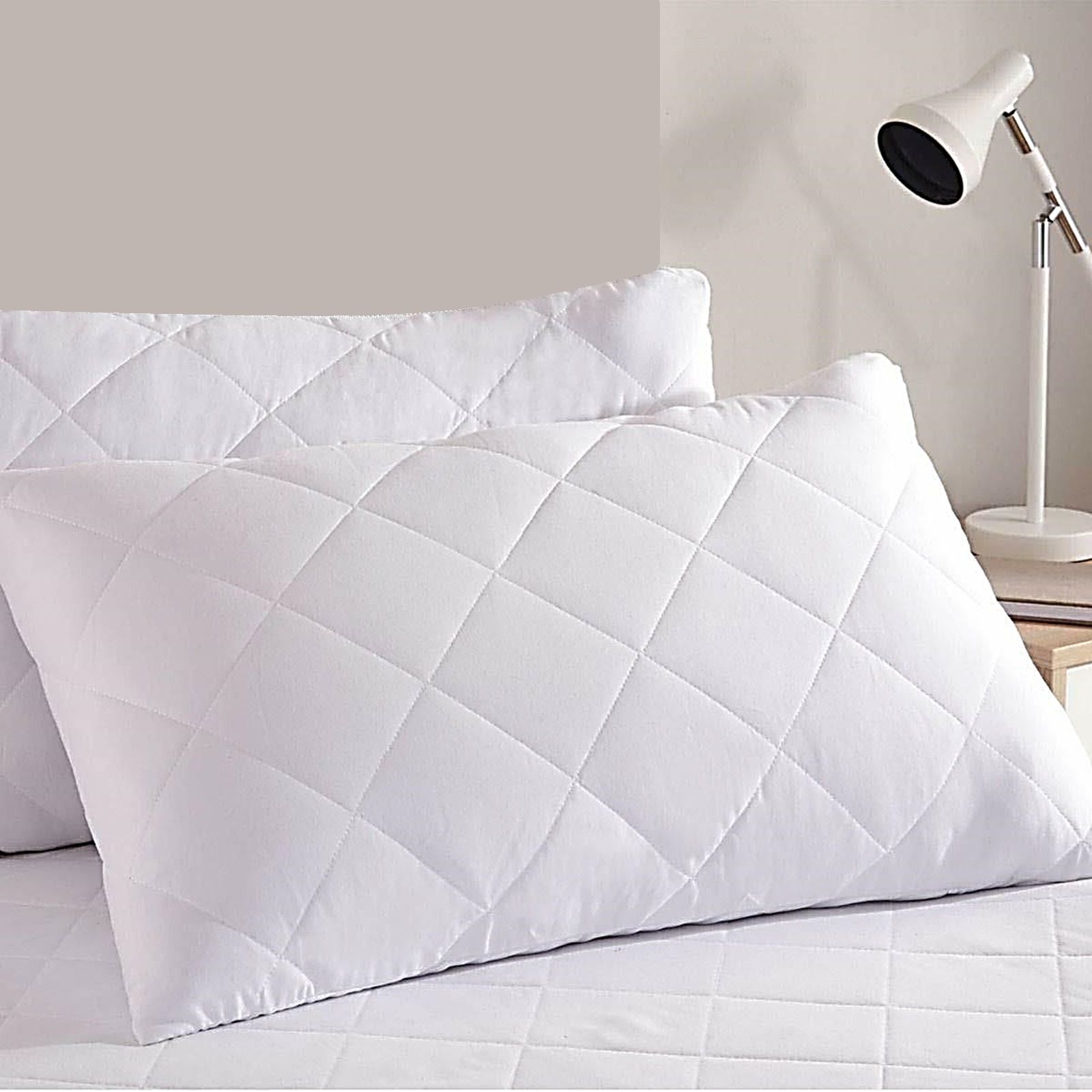 Gr8 Home Pair Of White Anti Allergy Pillow Protectors Quilted Pillowcases