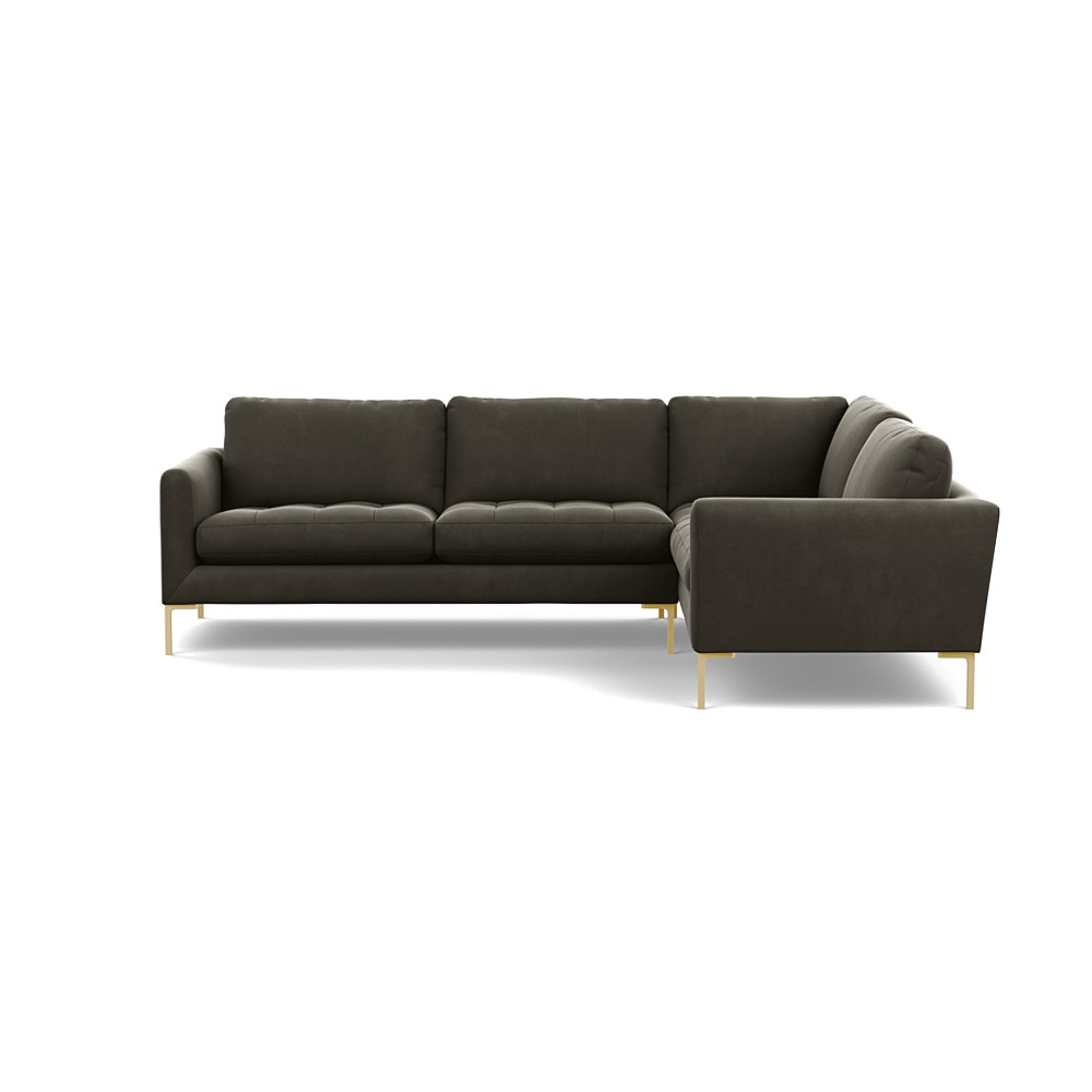 Heal's Eton Right Hand Facing Corner Sofa Velvet Charcoal Brass Feet