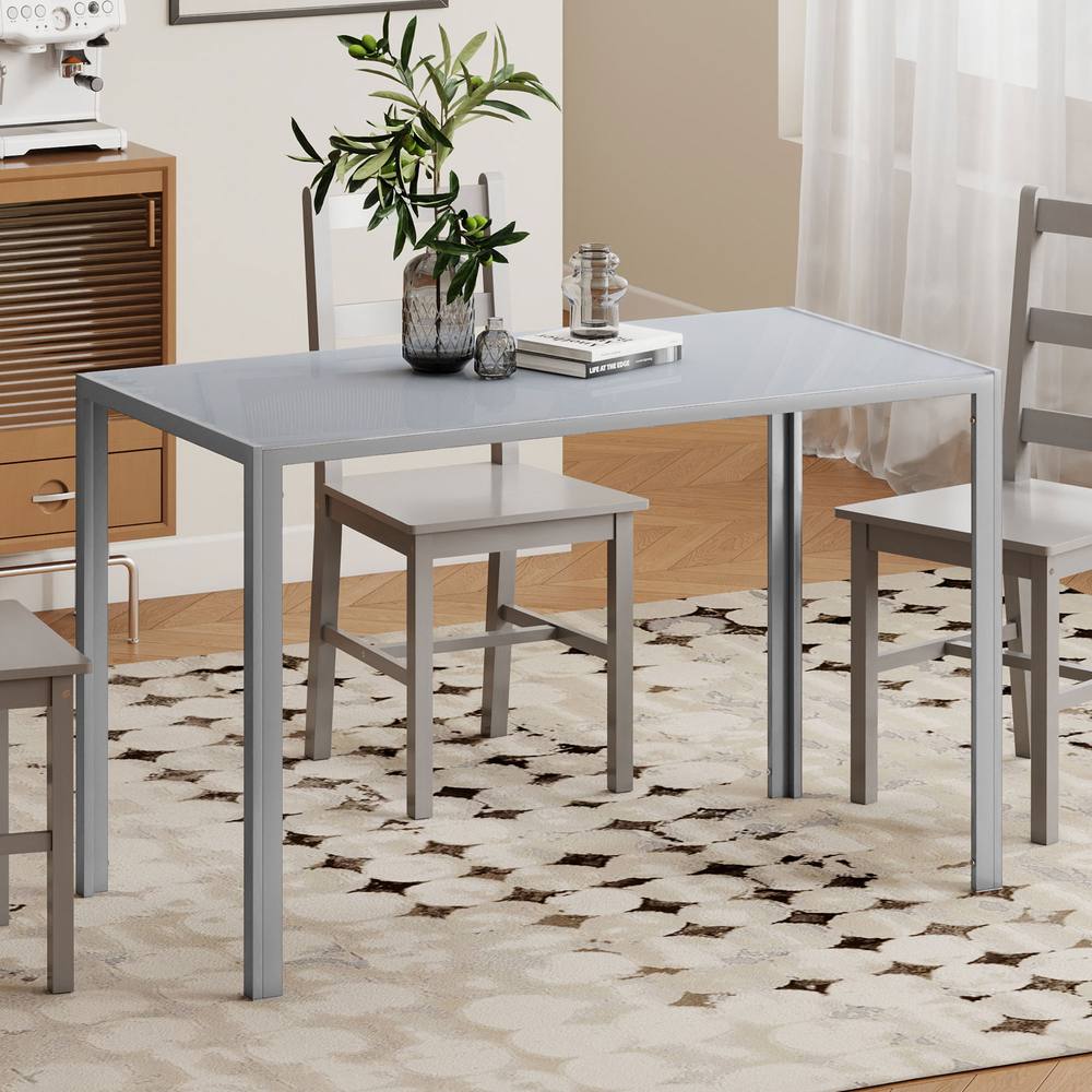 HOMCOM Modern Rectangular 4 Seater Dining Table with Tempered Glass Top in Grey