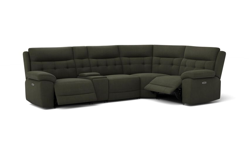 Green Fabric Belford 3 Corner 1 Power Recliner Sofa with Console