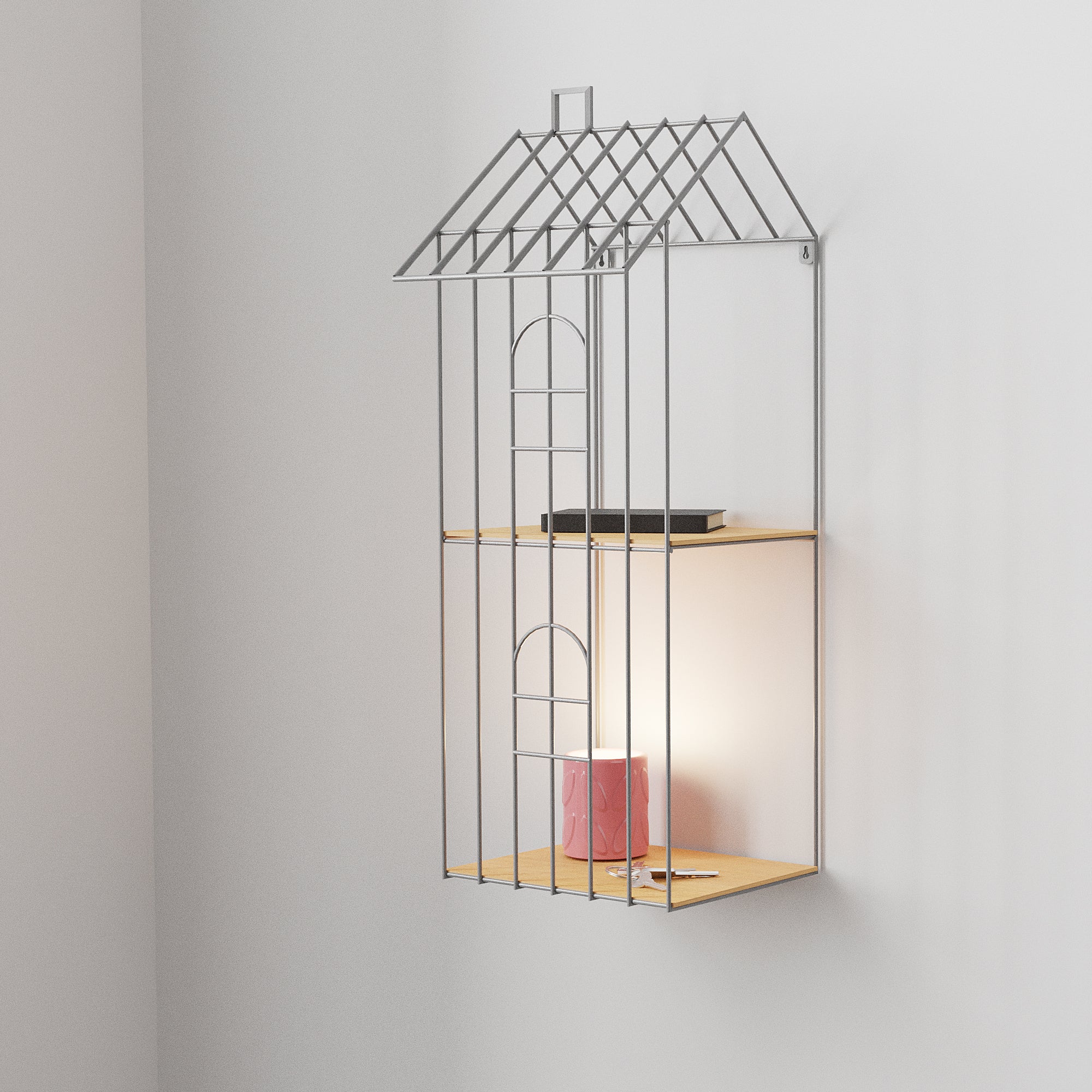 House Shaped Grey Metal Shelf Grey