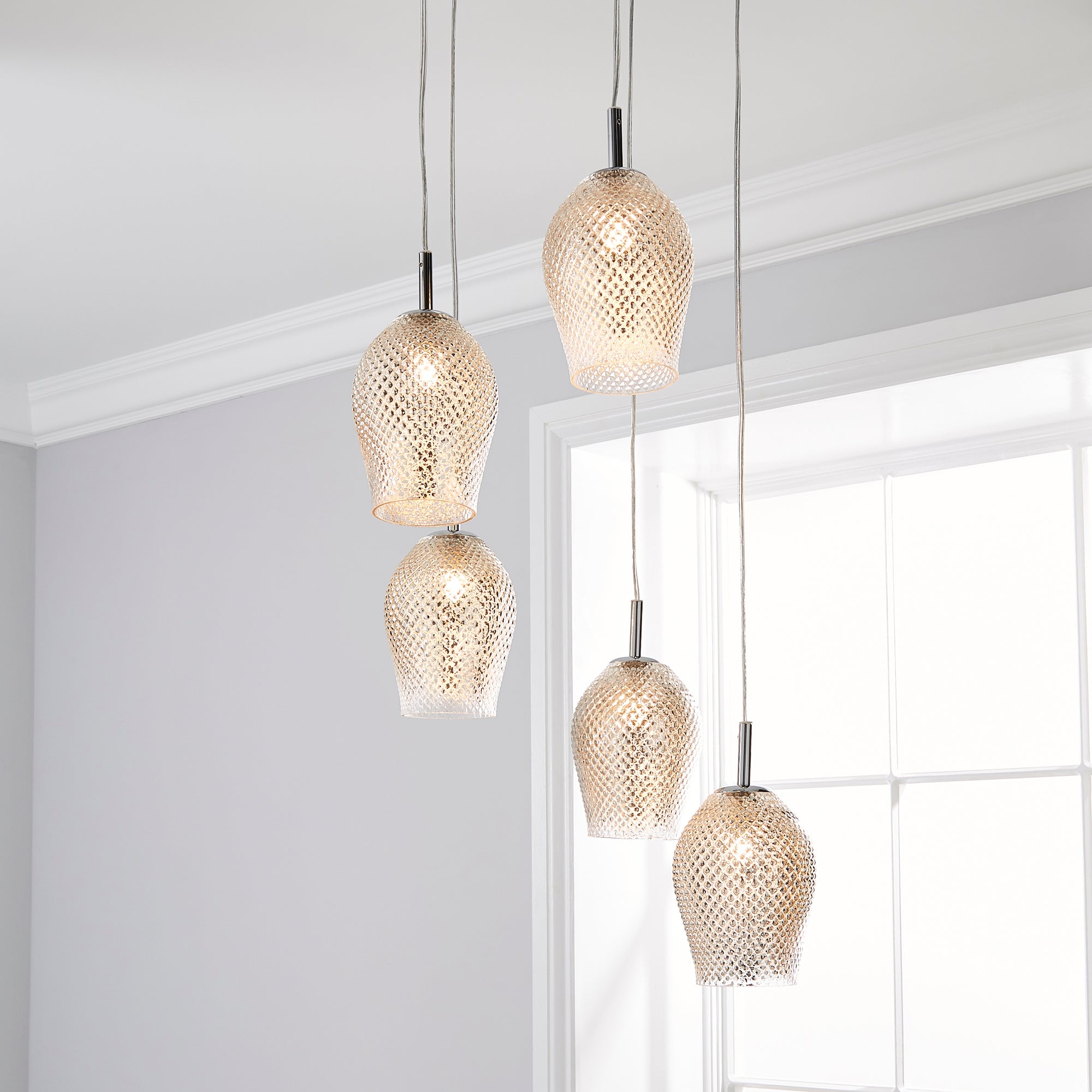 Kylee Mercury Glass 5 Light Cluster Ceiling Fitting Silver