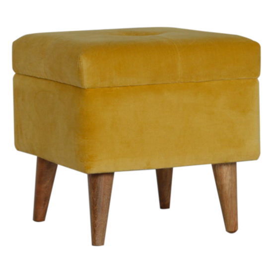 Aqua Velvet Storage Footstool In Mustard And Oak Ish