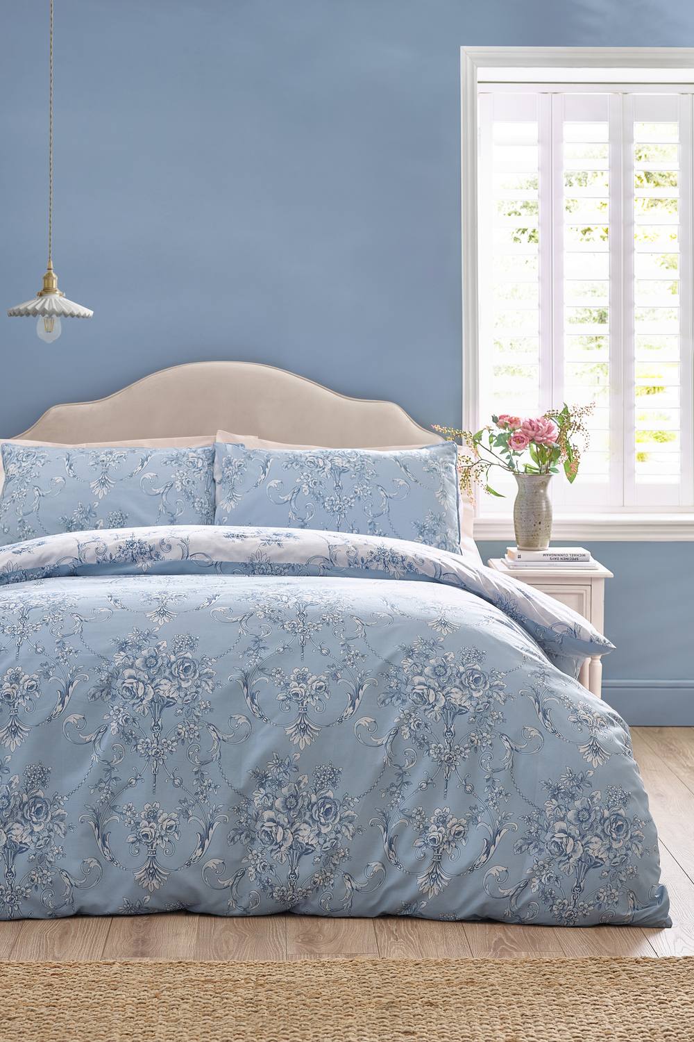 Catherine Lansfield 'Antoinette Damask' Reversible Duvet Cover Set in Blue 2