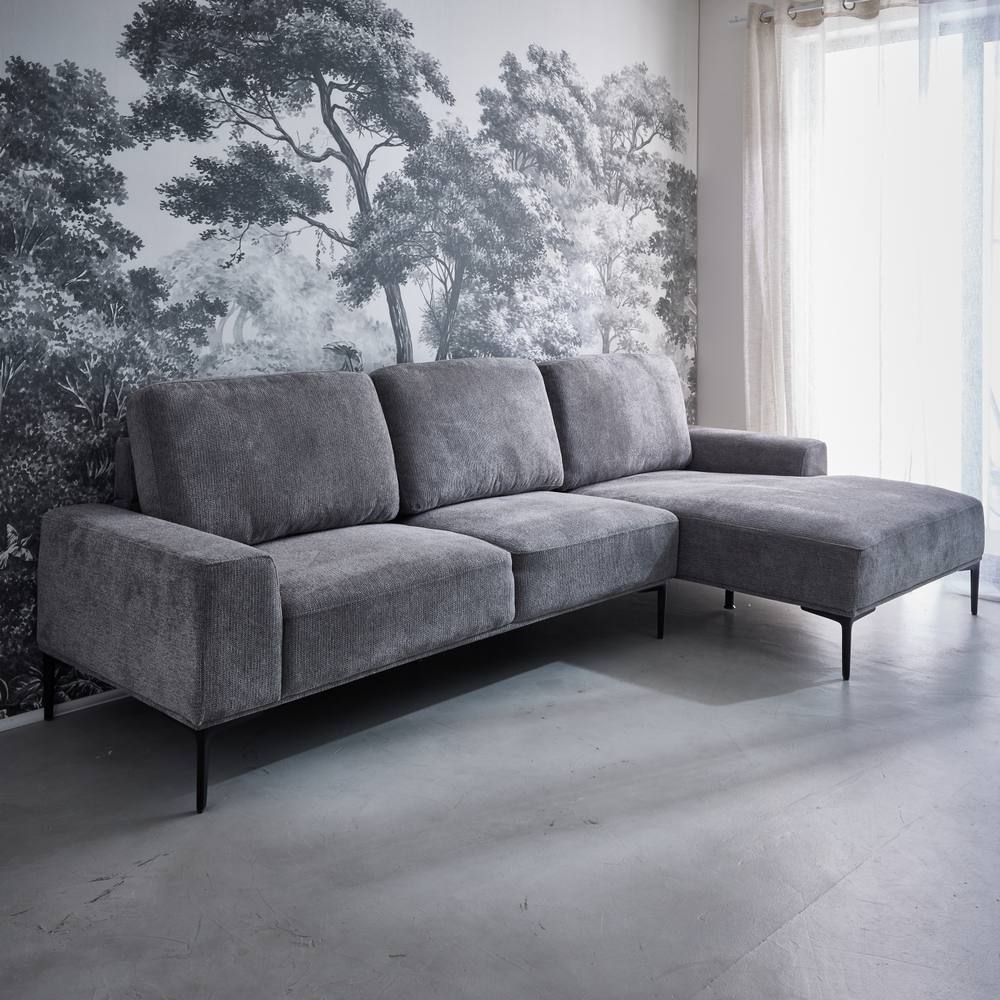 sweeek 3-seater Corner Sofa In Fabric & Metal Right-hand Corner in Dark Grey