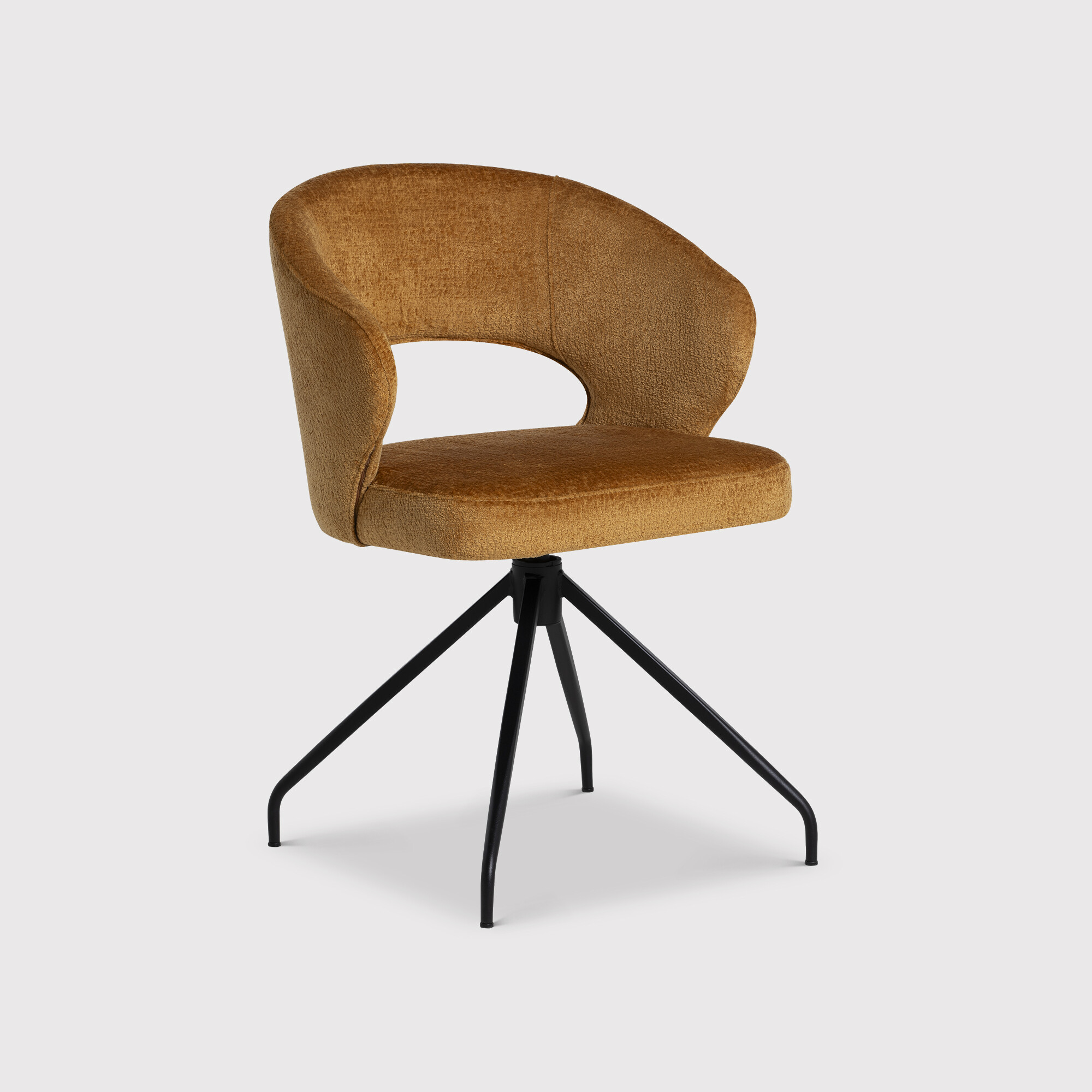 Pure Furniture Cagney Swivel Curved Leg Dining Chair, Gold Fabric | Barker & Stonehouse