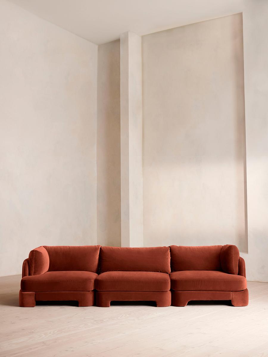 Odell Modular Sofa, Four Seater, Velvet, Rust