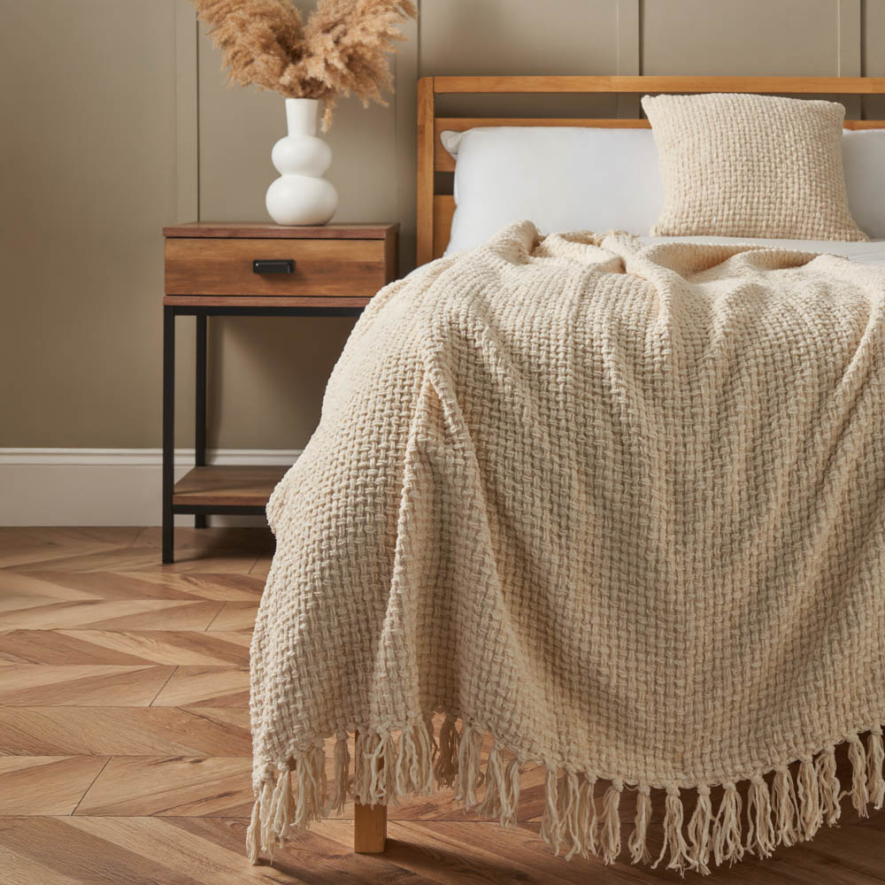 Cross Weave Throw, Cream