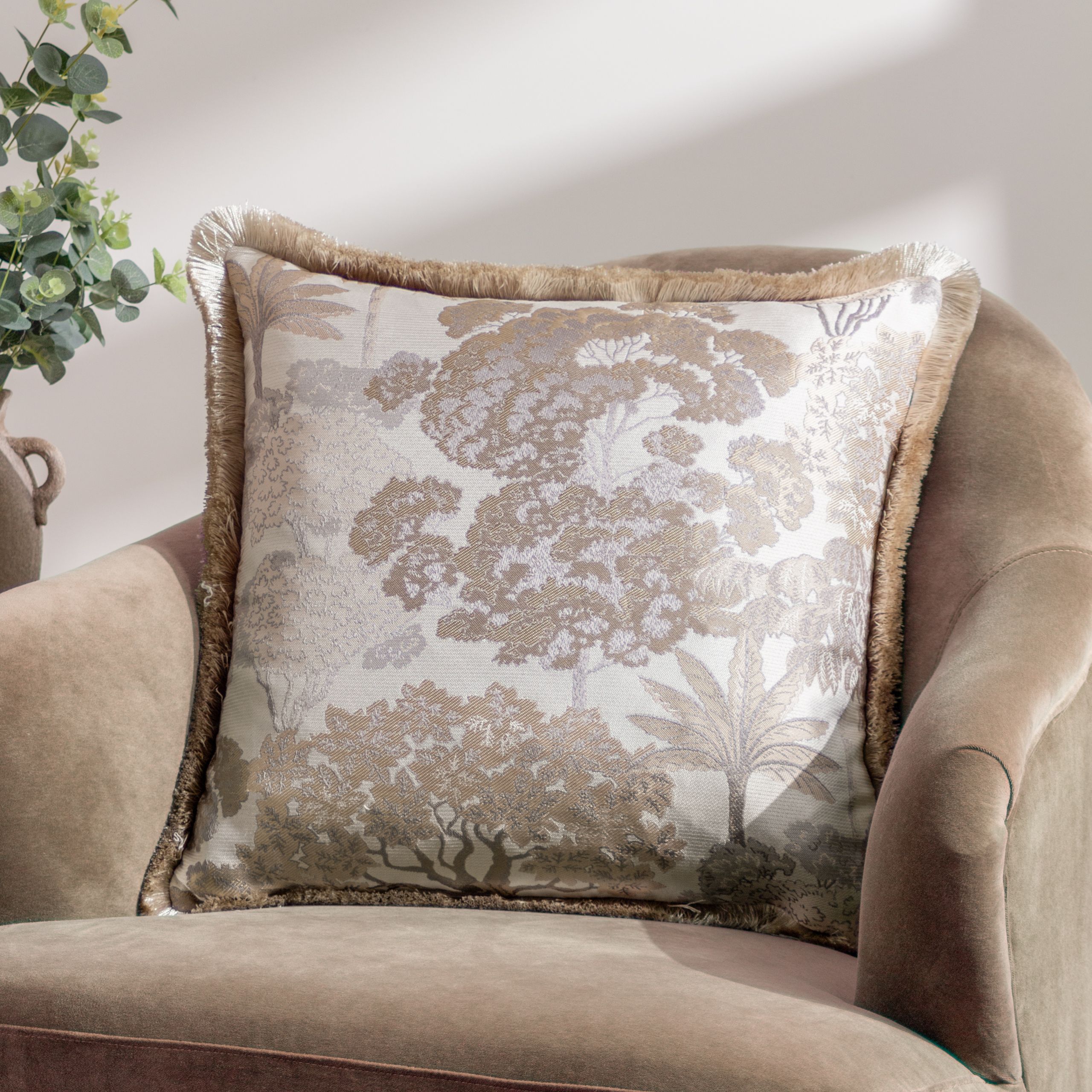 Wylder Nature Woodlands Tropical Jacquard Cushion in Natural