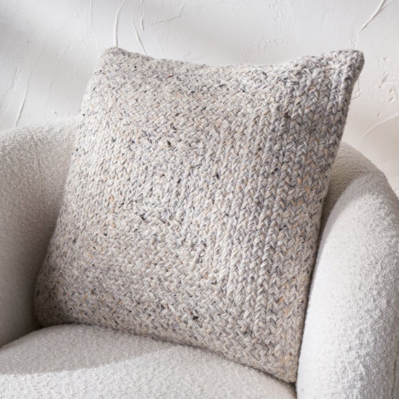 Set of 3 Warm Grey Tweed Square Scatter Cushions