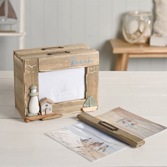 Love Life By The Sea Driftwood & Sea Glass Photo Box
