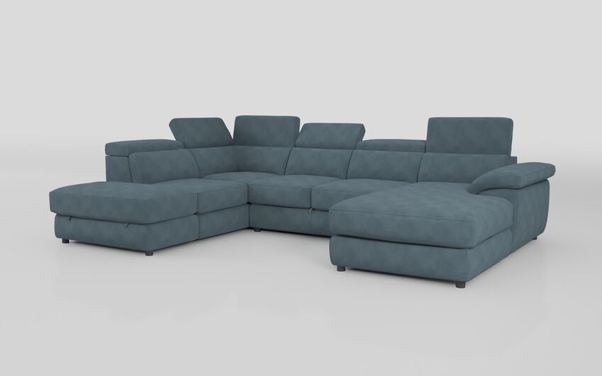 Blue Fabric Norbello Corner Sofa Bed with Left Hand Facing Chaise and Right Hand Facing Storage Lounger and Otto
