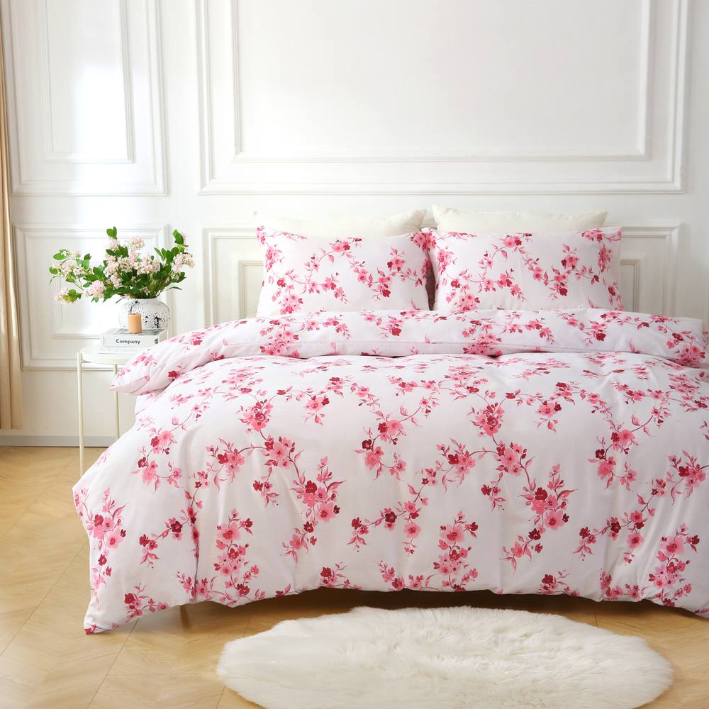 Portfolio Home Sakura Blossom Floral Duvet Cover Set With Pillow Case Bed Linen in Pink