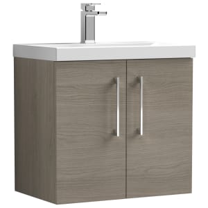 Nuie Solace Oak Wall Hung 2 Door Vanity Unit & Basin - 579 x 610mm