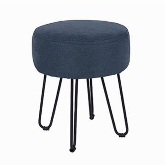 Arturo Fabric Round Blue Stool With Metal Legs