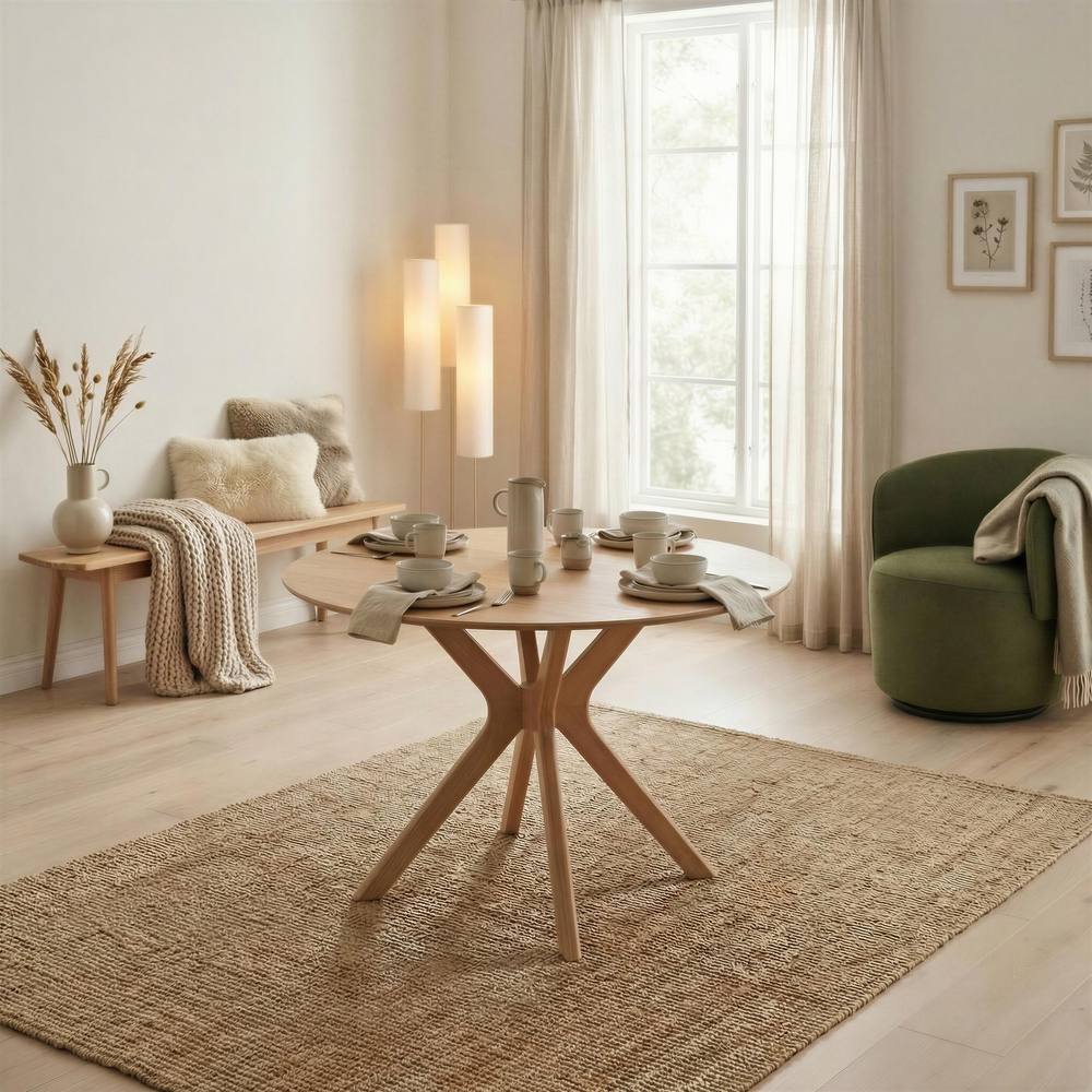FurnitureboxUK Mette Round Oak Veneer Wood 4-6 Seater Dining Table in Light Brown