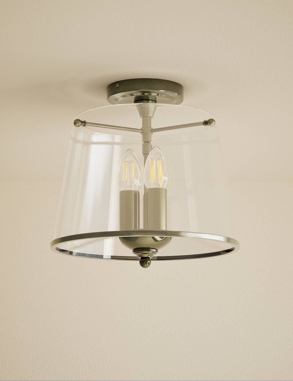 M&S Elisabeth Glass Flush Ceiling Light Antique Brass