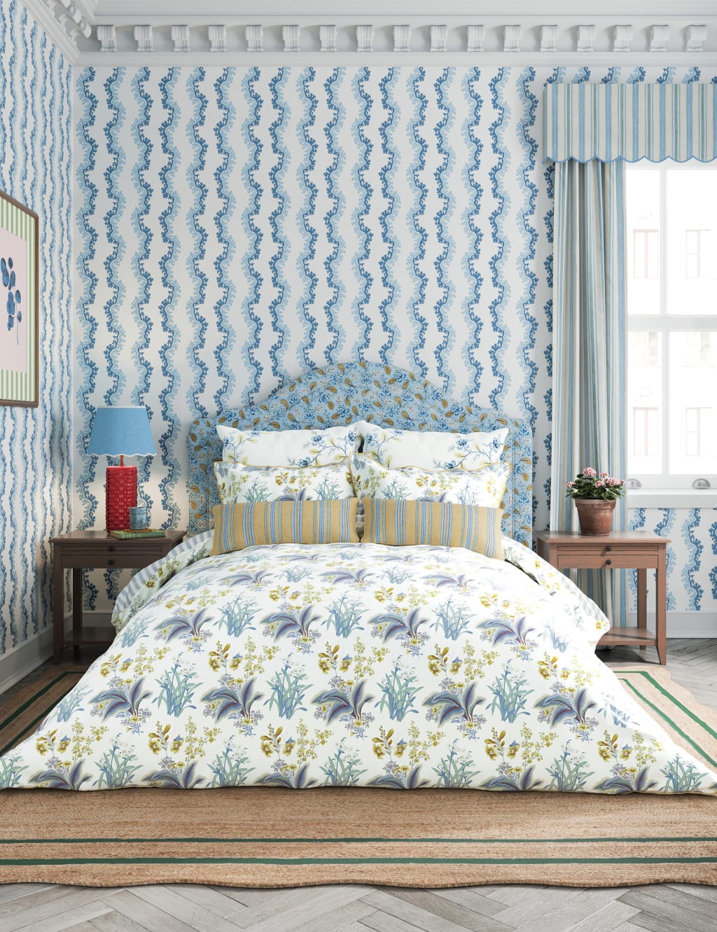 Sanderson Pure Cotton Sateen Enys Garden Bedding Set Indigo