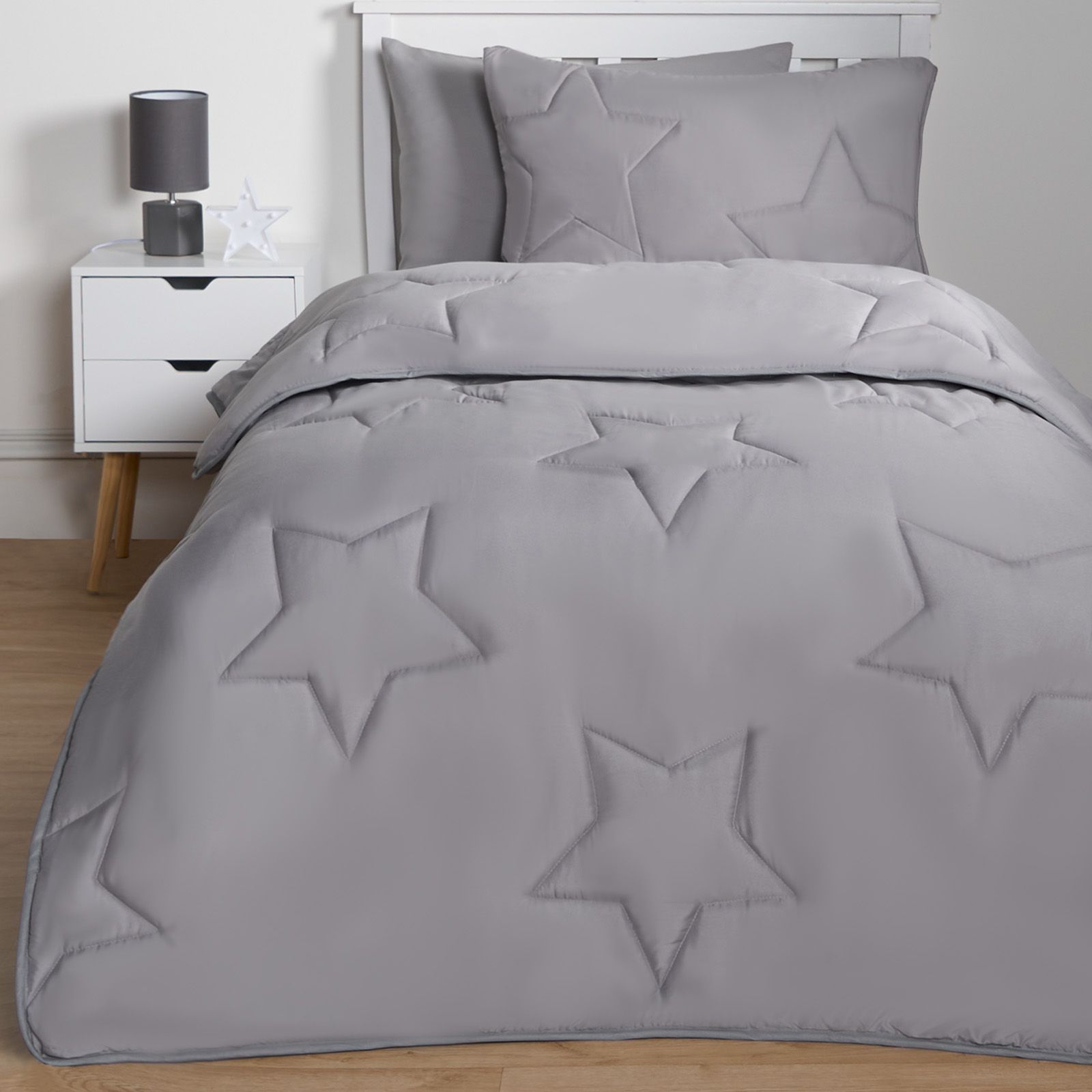 OHS Coverless Duvet 7.5 TOG Pillowcase Quilt Star Bedding Set, Grey in Light Grey