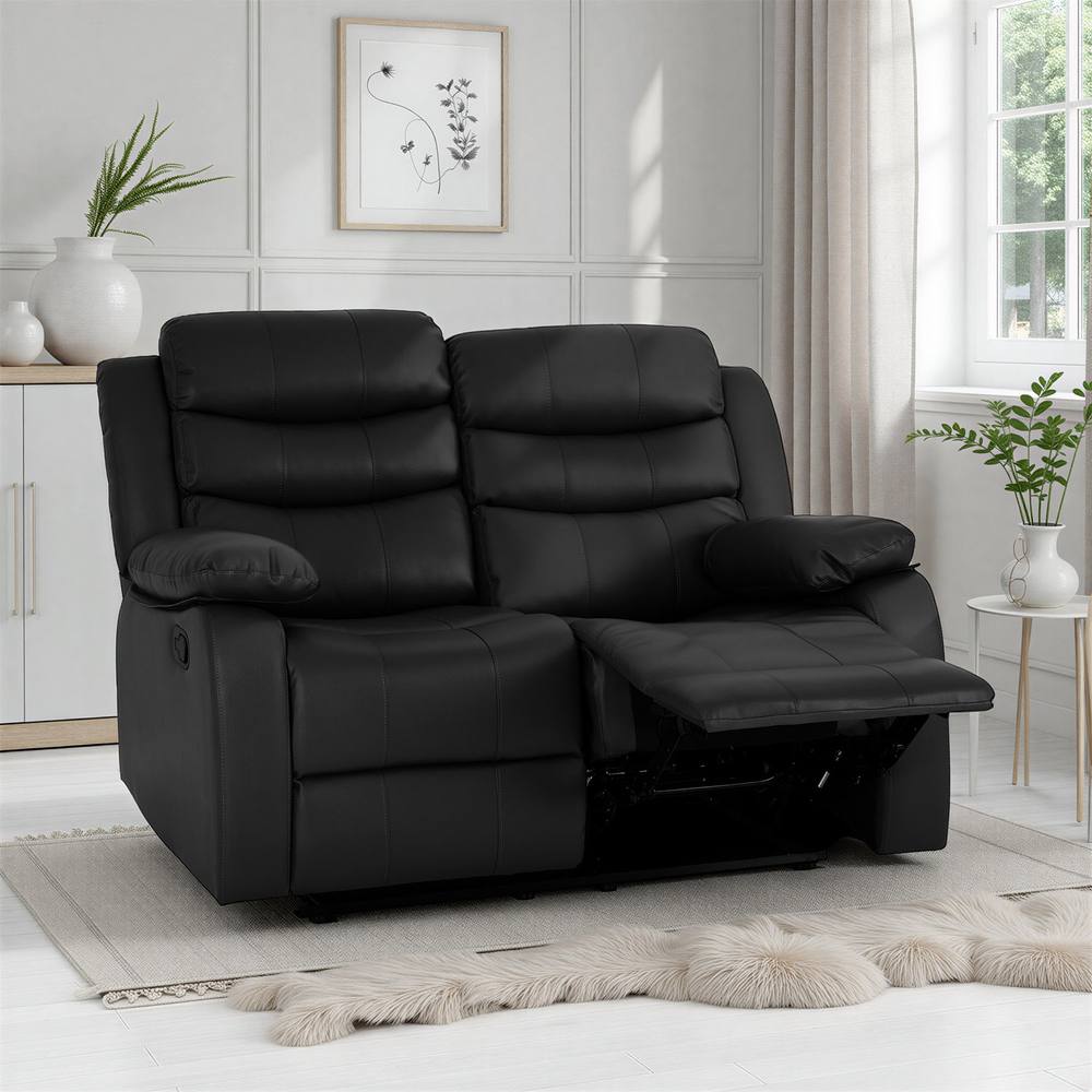 Seconique Roma 2 Seater Recliner Sofa - Black Faux Leather