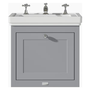 Bayswater Hartleigh Plummett Grey Traditional Wall HUng Vanity Unit & 3 Tap Hole White Recessed Basin - 500mm