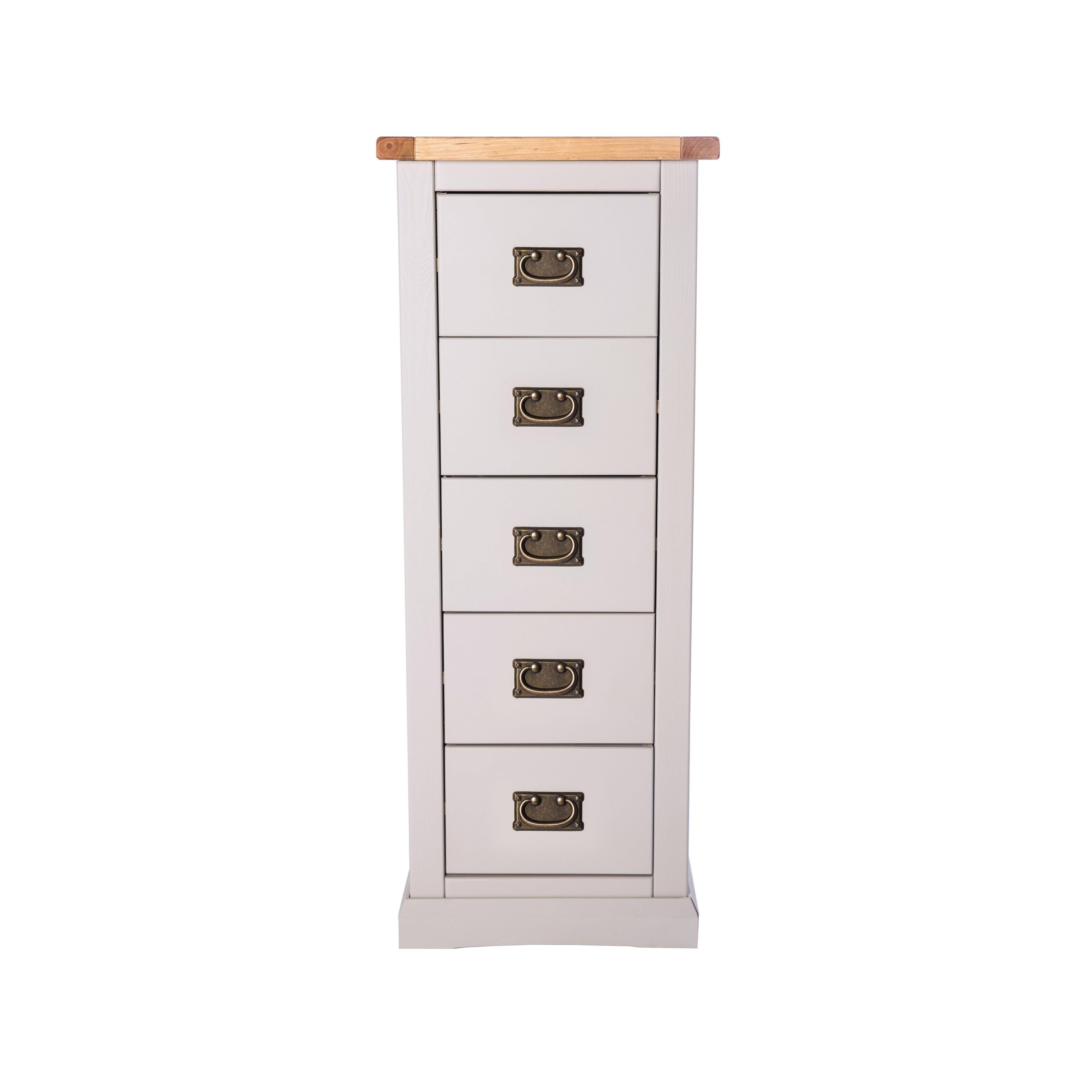 Cabinet Bits Loreo 5 Drawer Narrow Chest of Drawers Bras Drop Handle in Light Grey