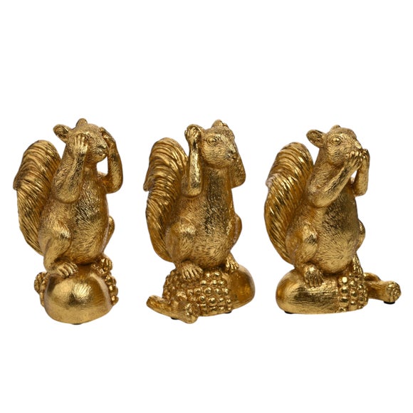 Hestia Set of 3 Gold Squirrel Ornaments