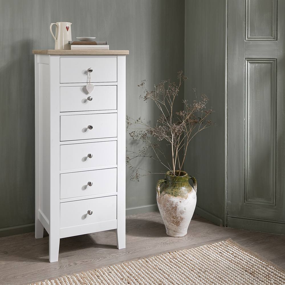 Nöa and Nani Leines 6 Drawer Tall Chest of Drawers in White & Oak