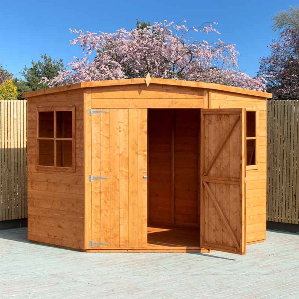 Shires Corner Shed Double Doors Tongue & Groove Garden Shed 7x7 ft in Brown 2