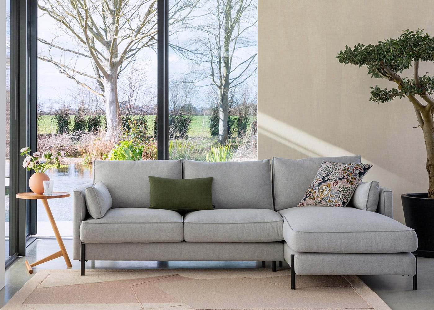 Heal's Tortona Right Hand Facing 4 Seater Corner Chaise Smart Velvet Petrol Black Feet 3