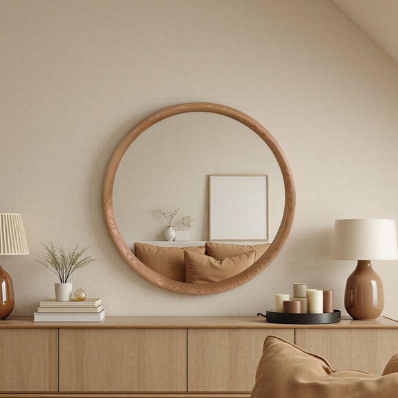 Yearn Solid Oak Round Wall Mirror