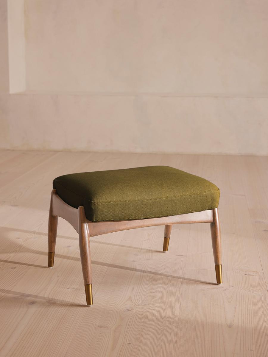 Theodore Oak Footstool, Linen, Olive