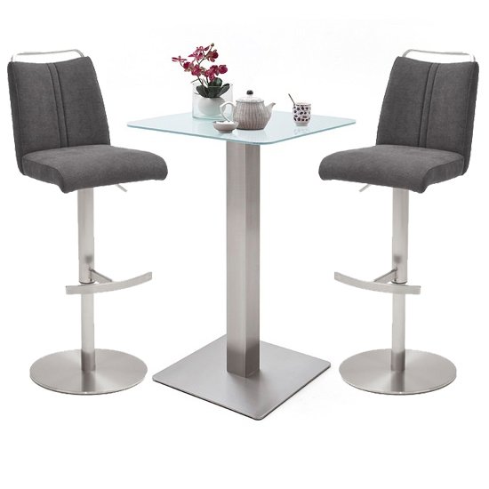 Soho White Glass Bar Table And 2 Giulia Anthracite Stools