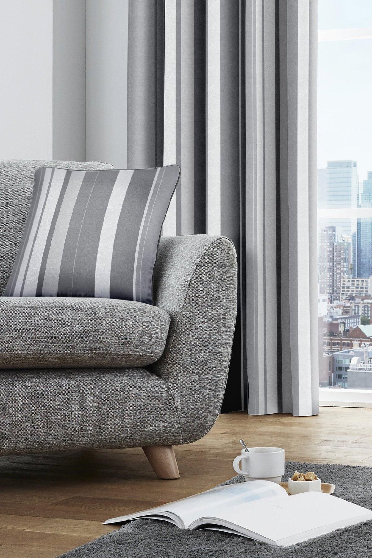 Fusion 'Whitworth Stripe' Modern Striped Filled Cushion 100% Cotton in Grey 3