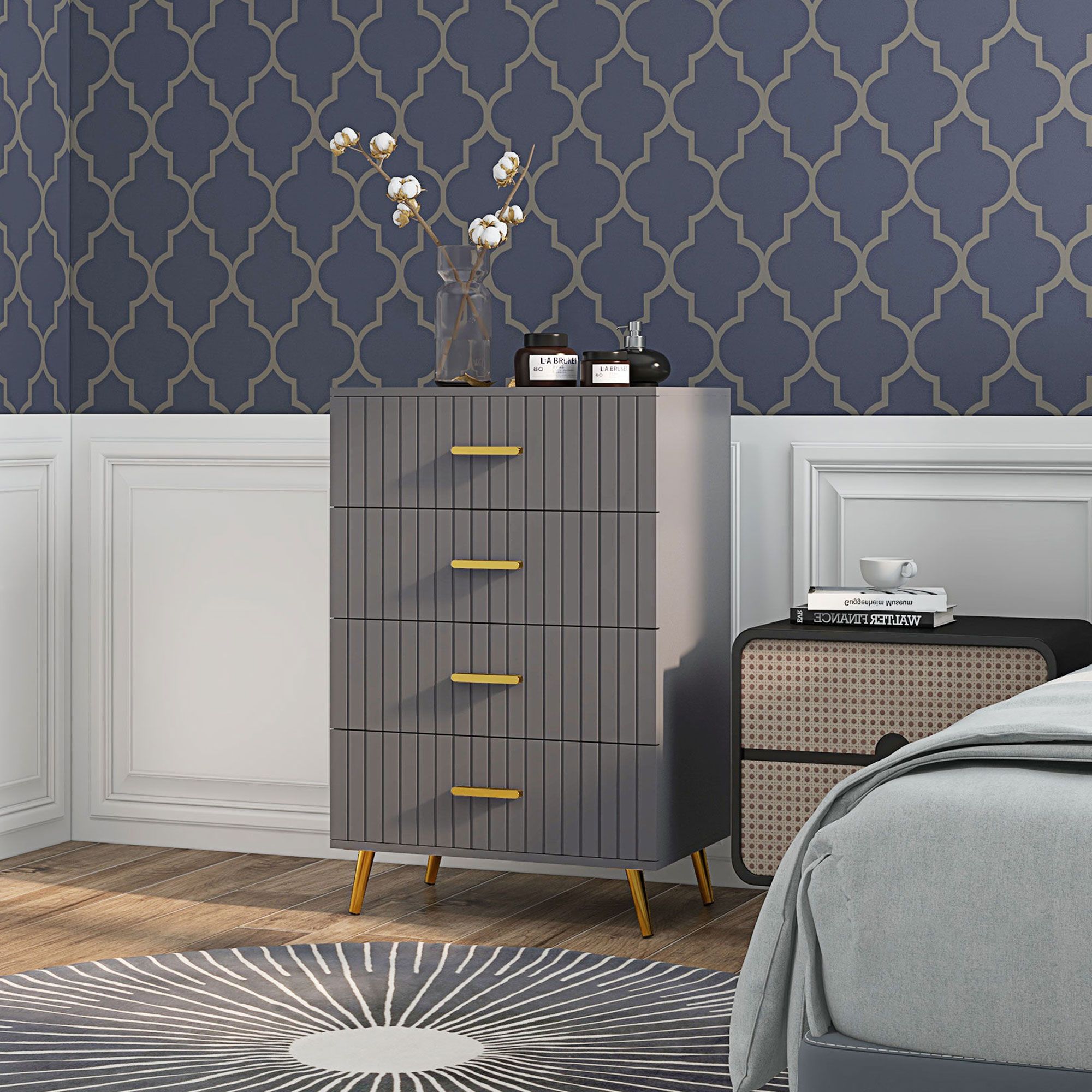 HOMCOM Bedroom Chest of Drawers, Modern Drawer Dresser, Storage Drawer Unit with Aluminium Legs in Dark Grey
