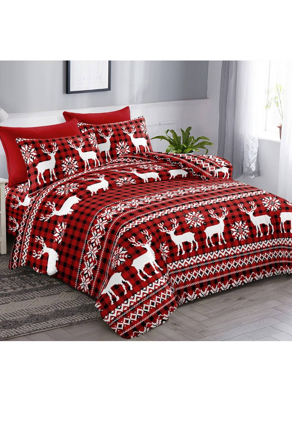 Ezysleep Nordic Stag Christmas Duvet Set in Red