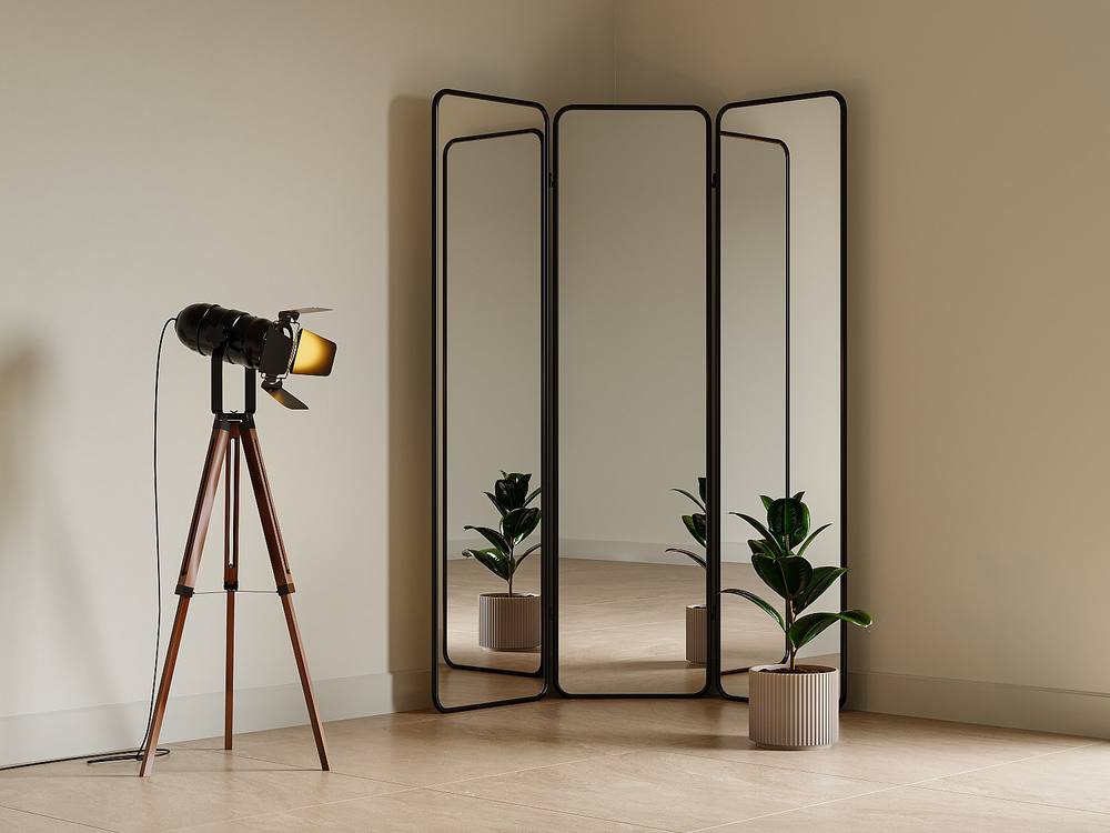 Vente-unique Metal Mirror Room Divider - L. 146 X H. 180 Cm - Black - MIROLY