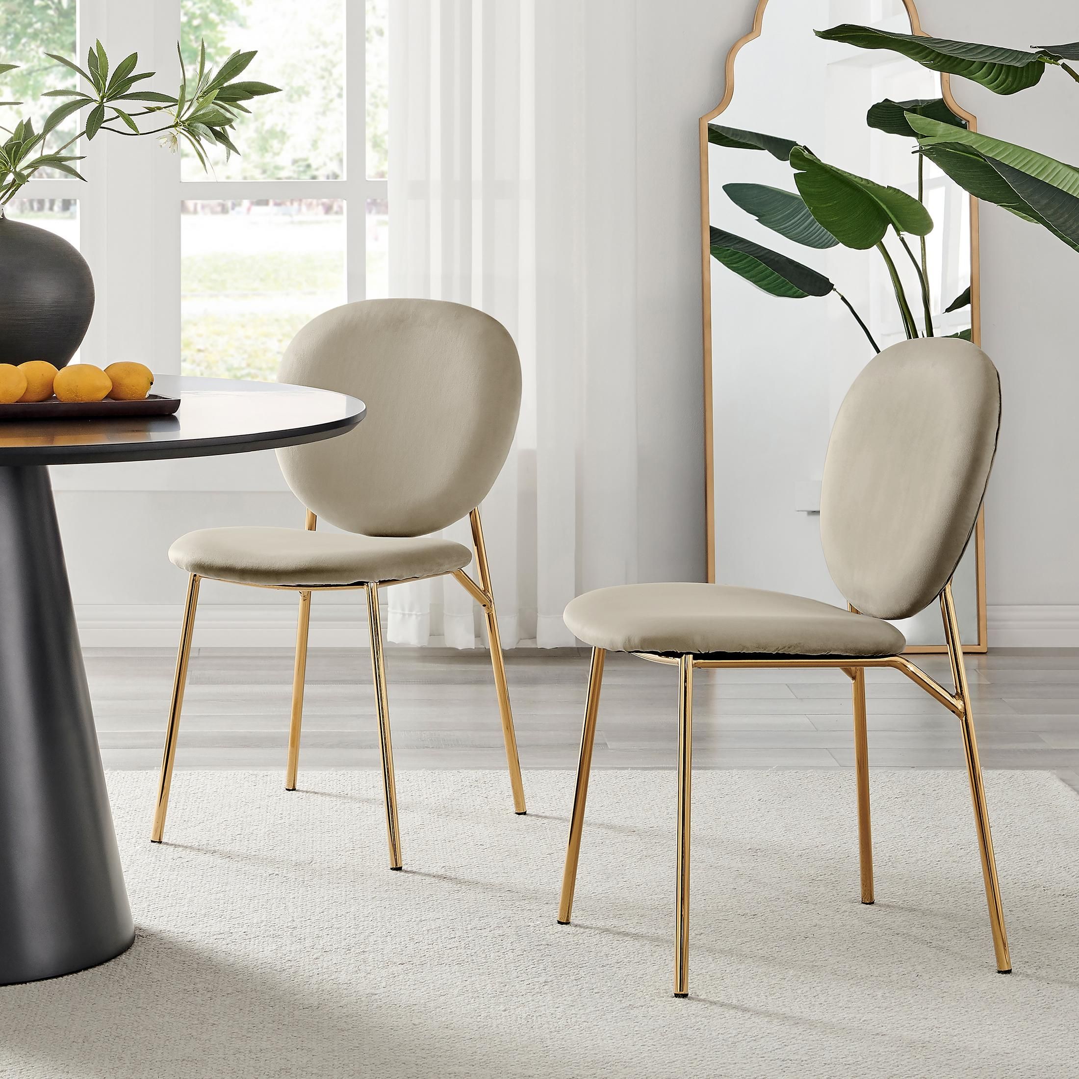 FurnitureboxUK Set of 2 Ivy Modern Velvet Dining Chairs On Gold Legs - Vintage Retro Nod in Taupe