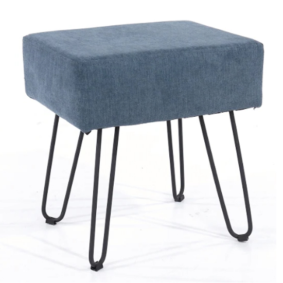 Arturo Rectangular Fabric Stool In Blue With Metal Legs