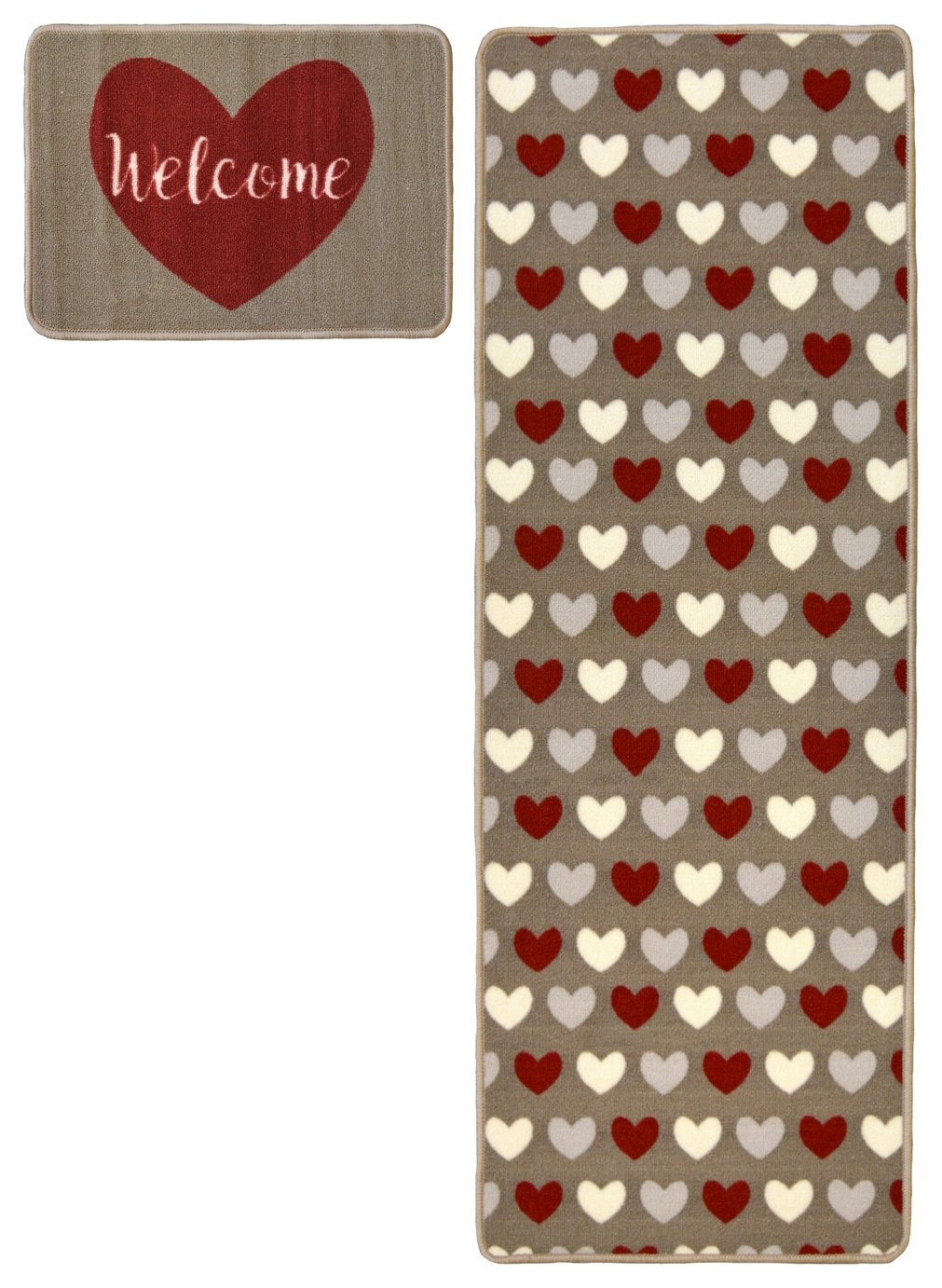 Homemaker Washable Hearts Mat & Runner - 57x180cm - Natural