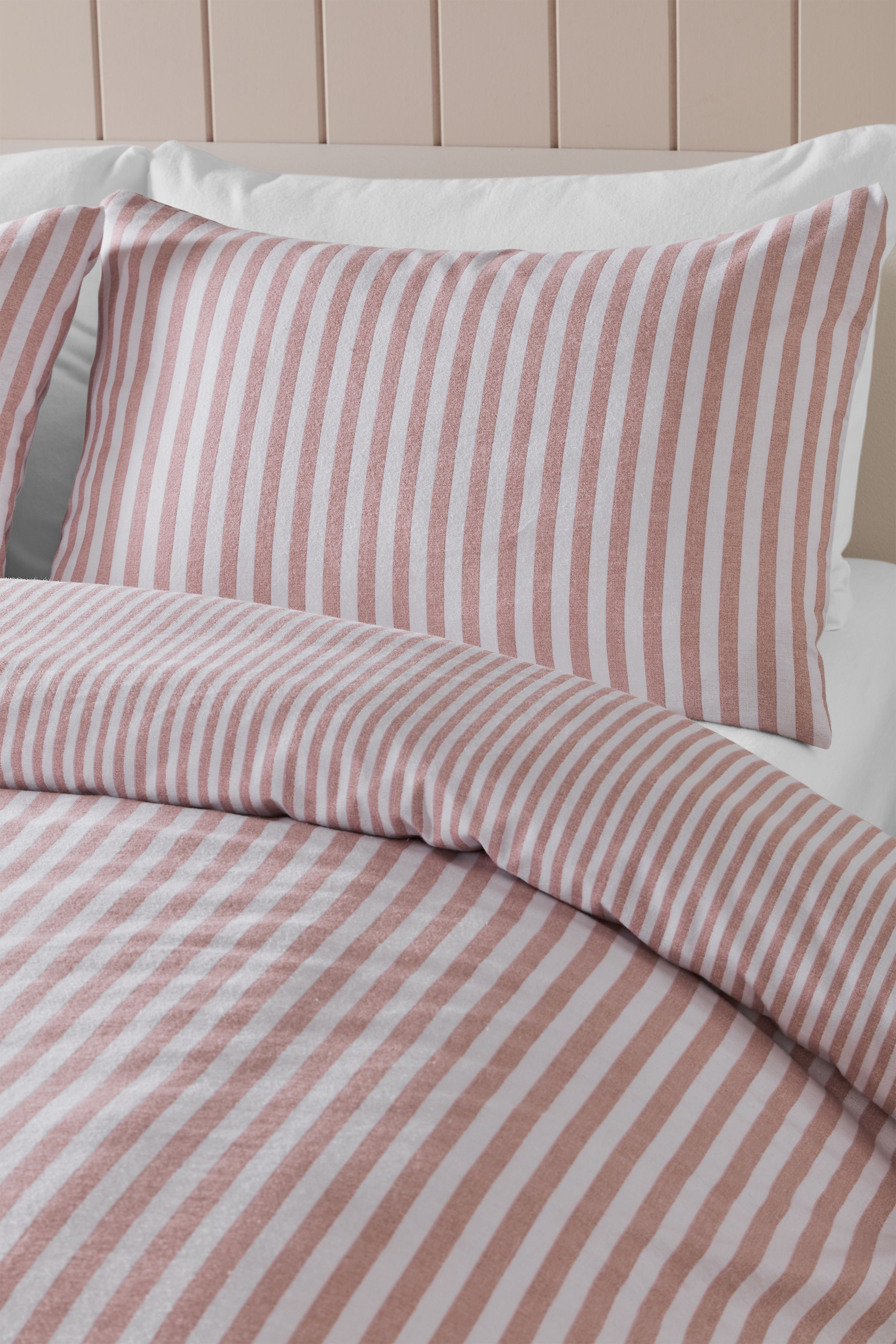 Catherine Lansfield Brushed Stripe 100% Cotton Duvet Cover Set in Pink 3