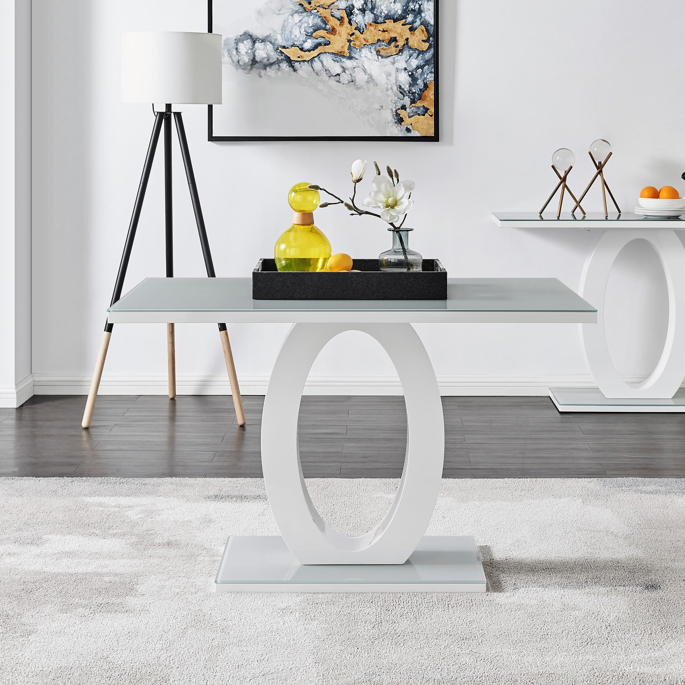 FurnitureboxUK Giovani 120cm 4-Seater Modern Rectangular High Gloss & Glass Dining Table in Grey