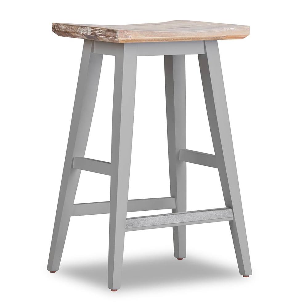 Statement Furniture Florence Bar Stool, Acacia Hardwood Rectangular Seat in Light Grey