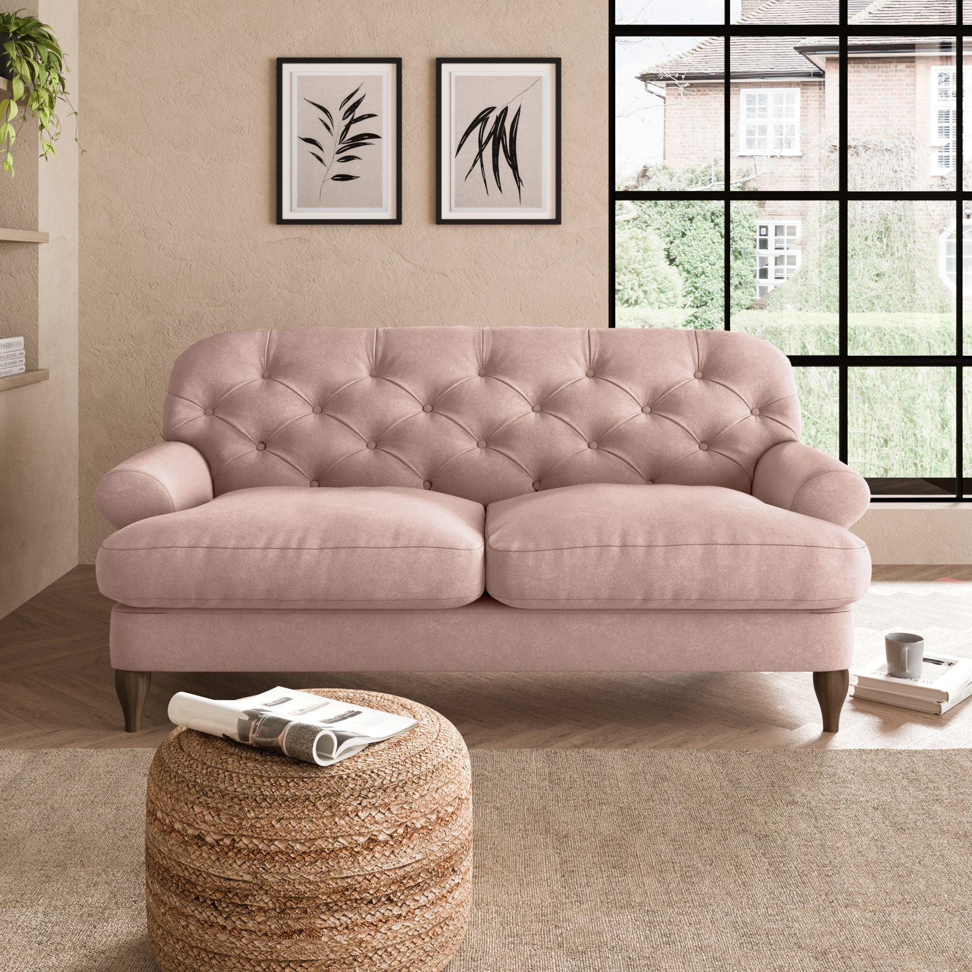 Canterbury Luxury Velvet 2 Seater Sofa Luxury Velvet Peach Blush
