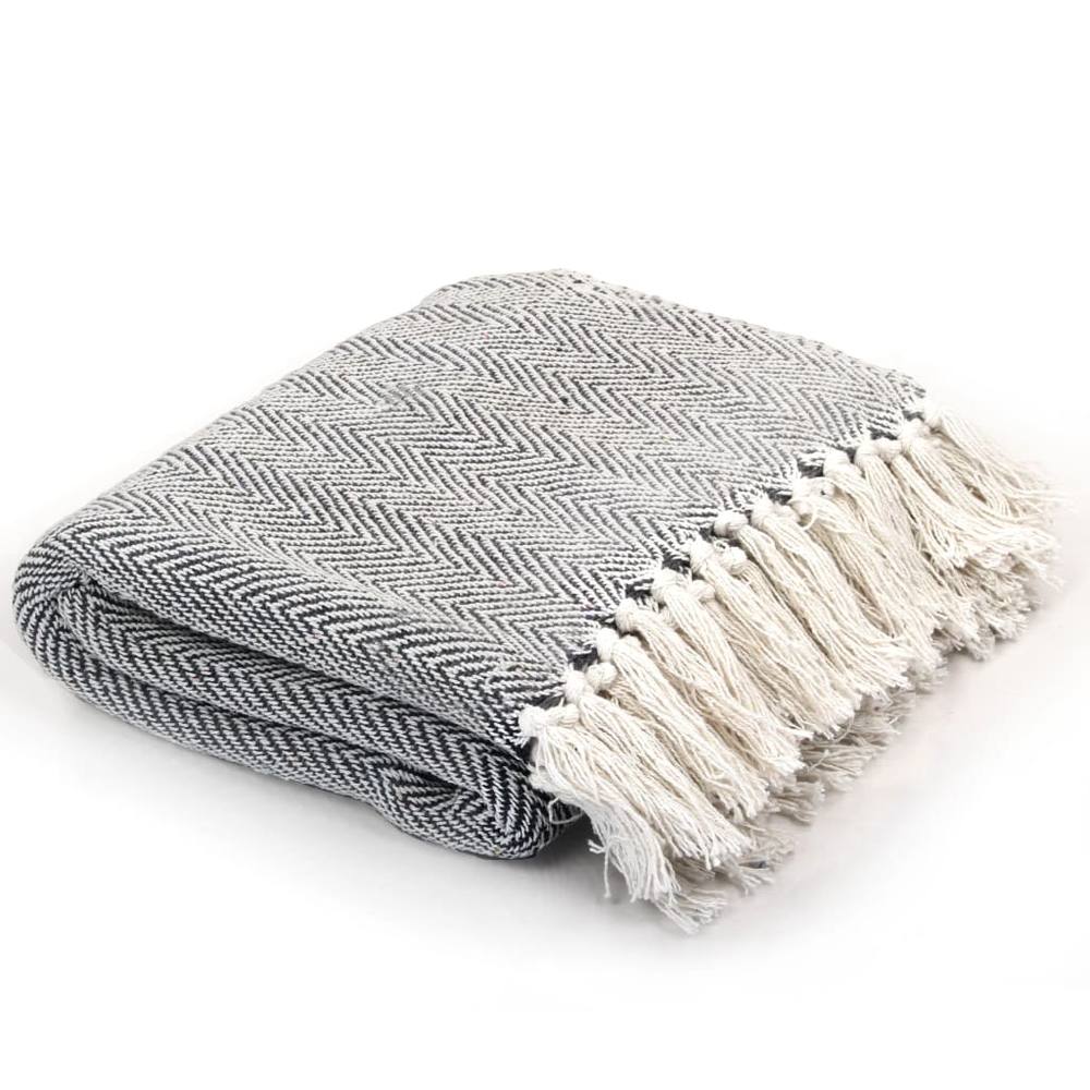 Berkfield Home Throw Cotton Herringbone 160x210 cm Navy Blue