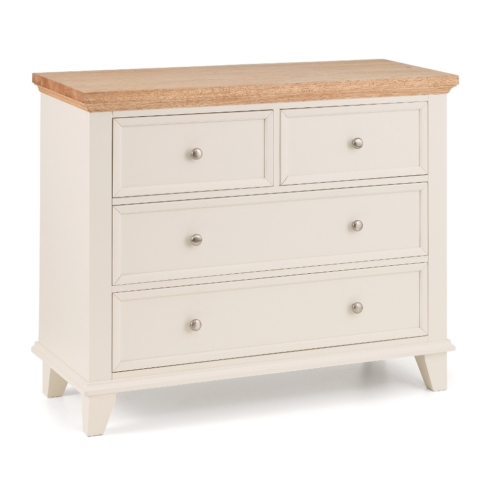 Portland Stone White and Oak 4 Drawer Wide Chest