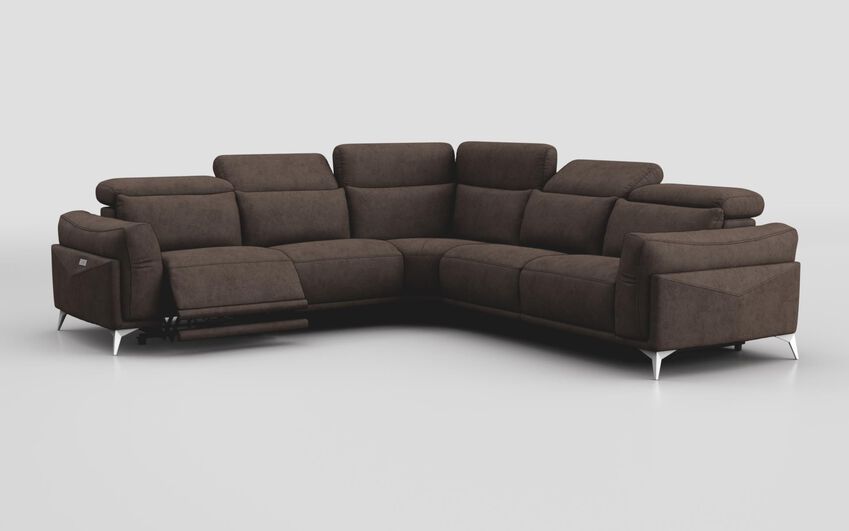Brown Fabric Gattolino 2 Corner 1 Power Sofa with Manual Head Tilt
